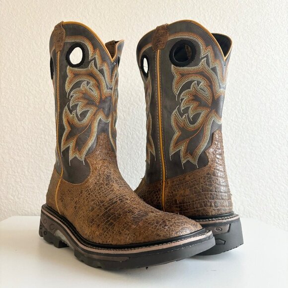 NEW Capitan Mens Cowboy Workboots Size 9D Western Brown Leather Square Toe Boots - Picture 1 of 10